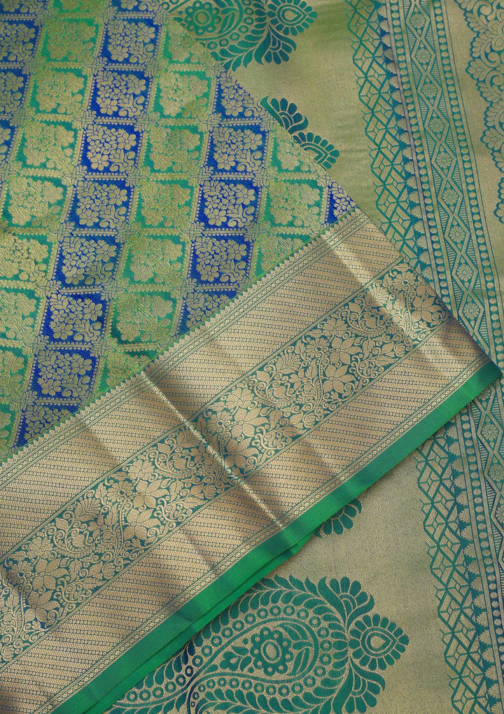 Leaf Green Pure Silk Jaal Zariwork Saree With Matching Blouse Piece
