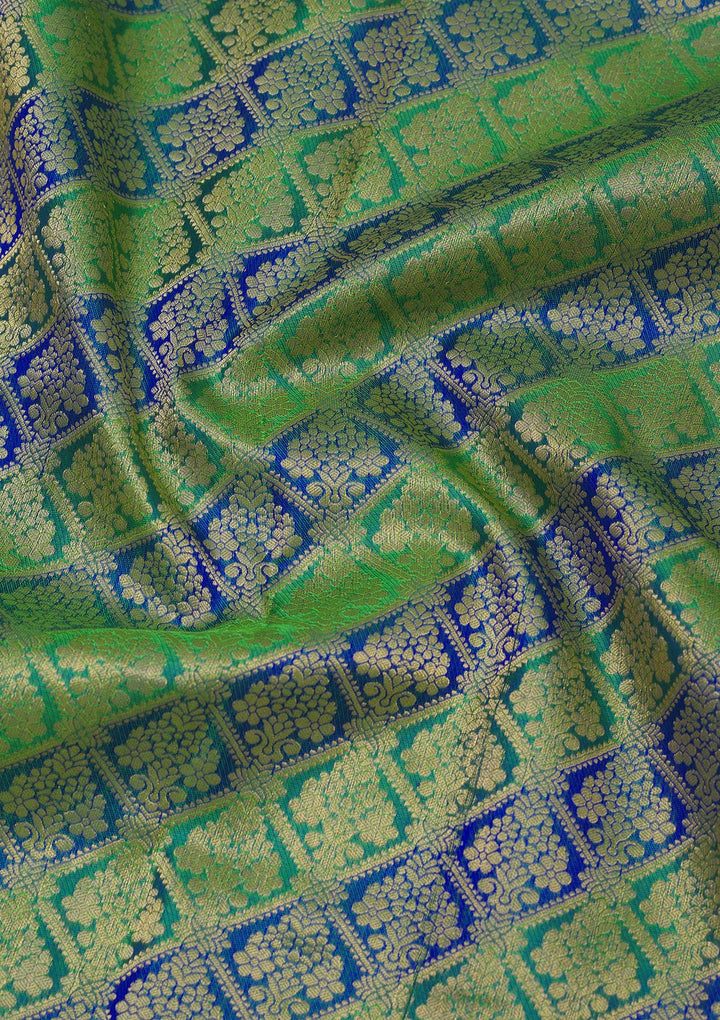 Leaf Green Pure Silk Jaal Zariwork Saree With Matching Blouse Piece