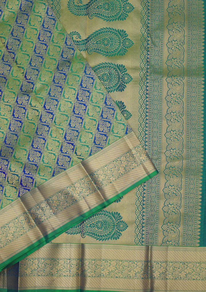 Leaf Green Pure Silk Jaal Zariwork Saree With Matching Blouse Piece