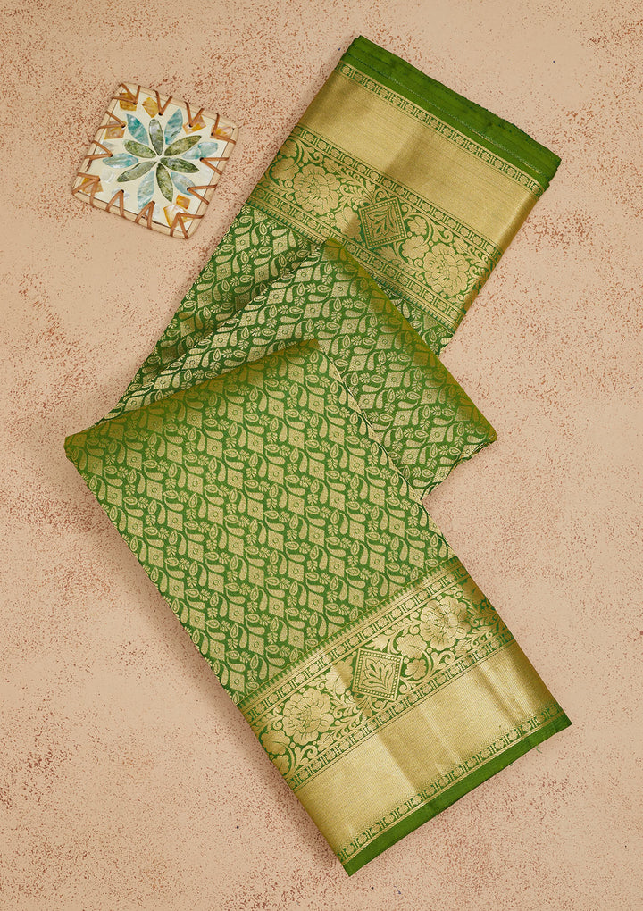 Leaf Green Zariwork Pure Silk Saree