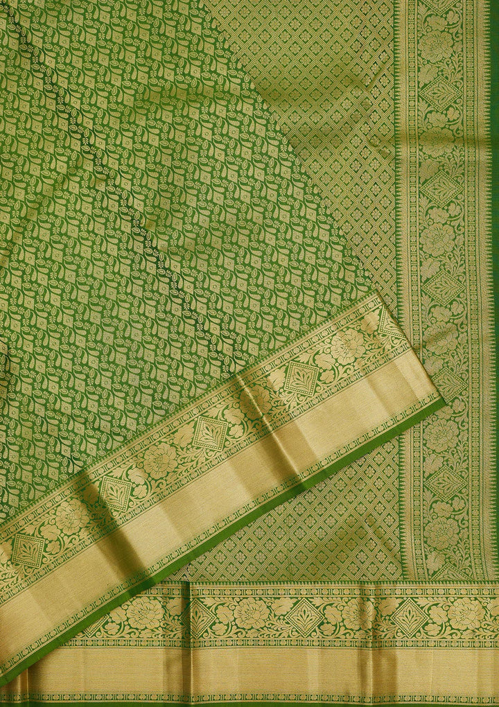 Leaf Green Zariwork Pure Silk Saree