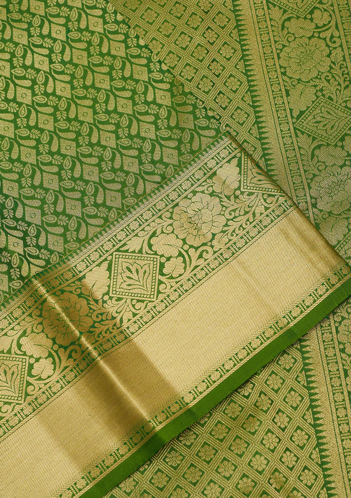 Leaf Green Zariwork Pure Silk Saree