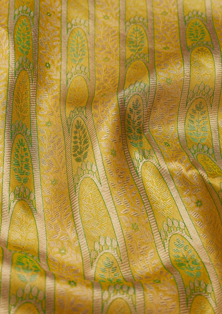 Lemon Yellow Tissue Jaal Gold Zariwork Saree With Matching Blouse Piece