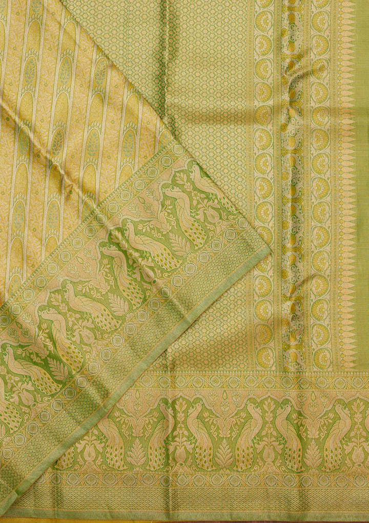 Lemon Yellow Tissue Jaal Gold Zariwork Saree With Matching Blouse Piece