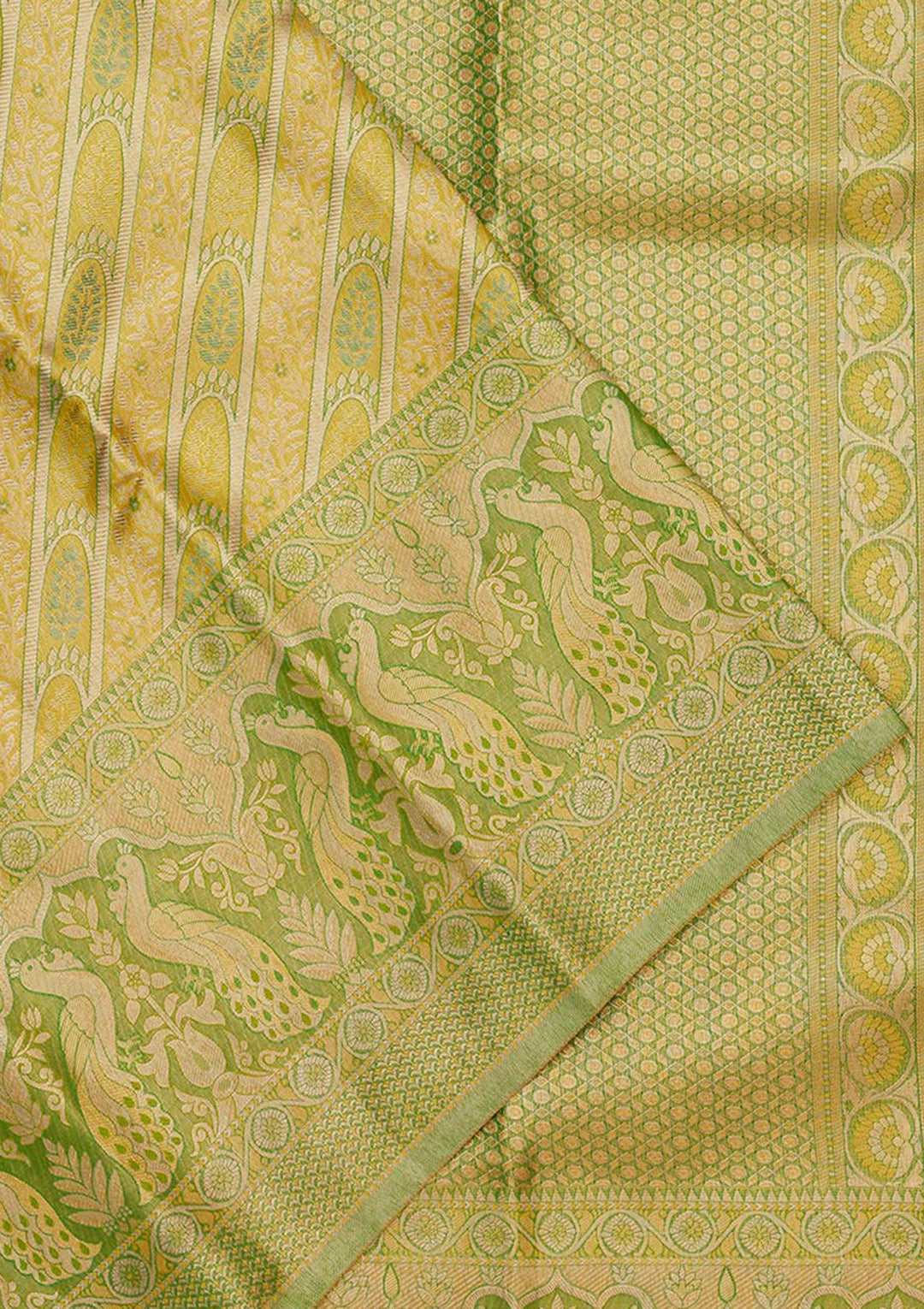 Lemon Yellow Tissue Jaal Gold Zariwork Saree With Matching Blouse Piece