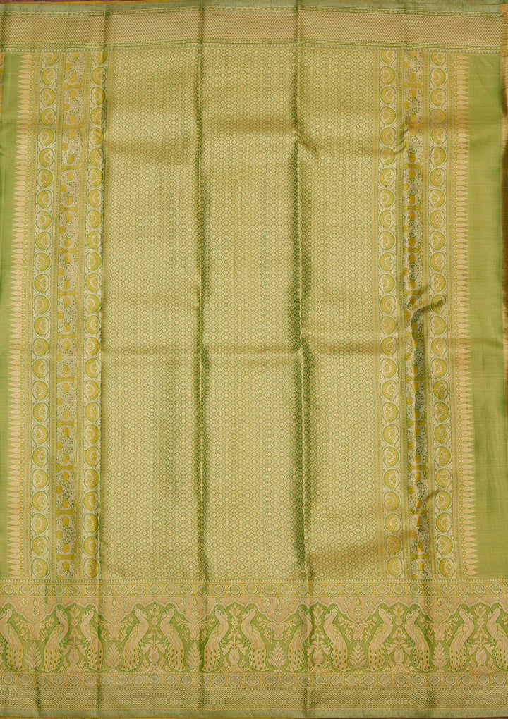 Lemon Yellow Tissue Jaal Gold Zariwork Saree With Matching Blouse Piece