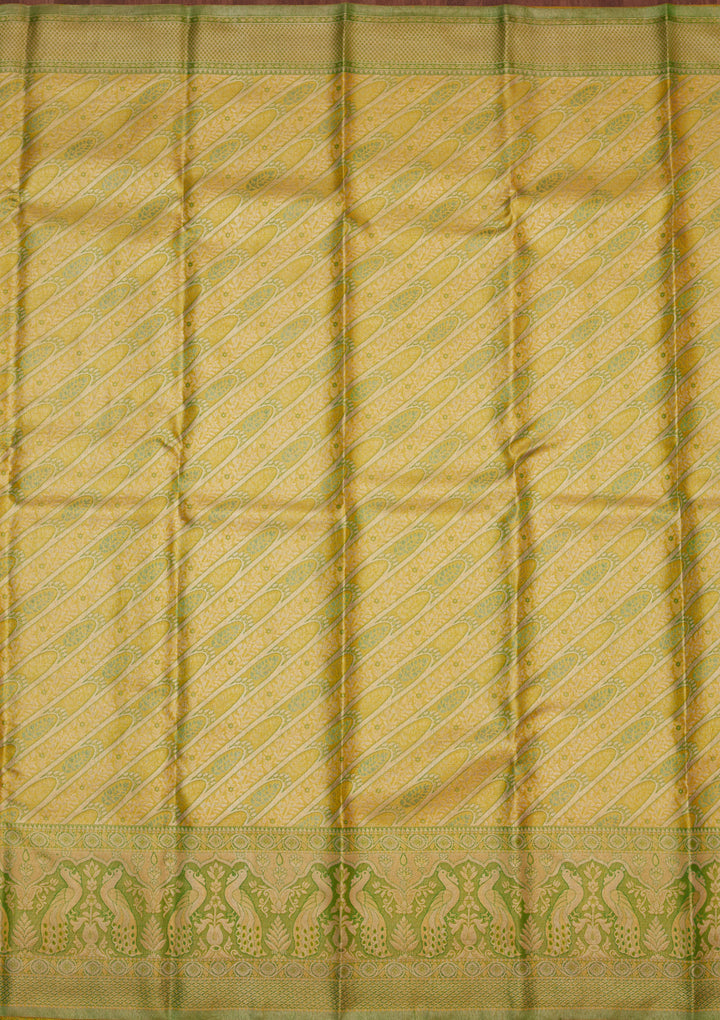 Lemon Yellow Tissue Jaal Gold Zariwork Saree With Matching Blouse Piece