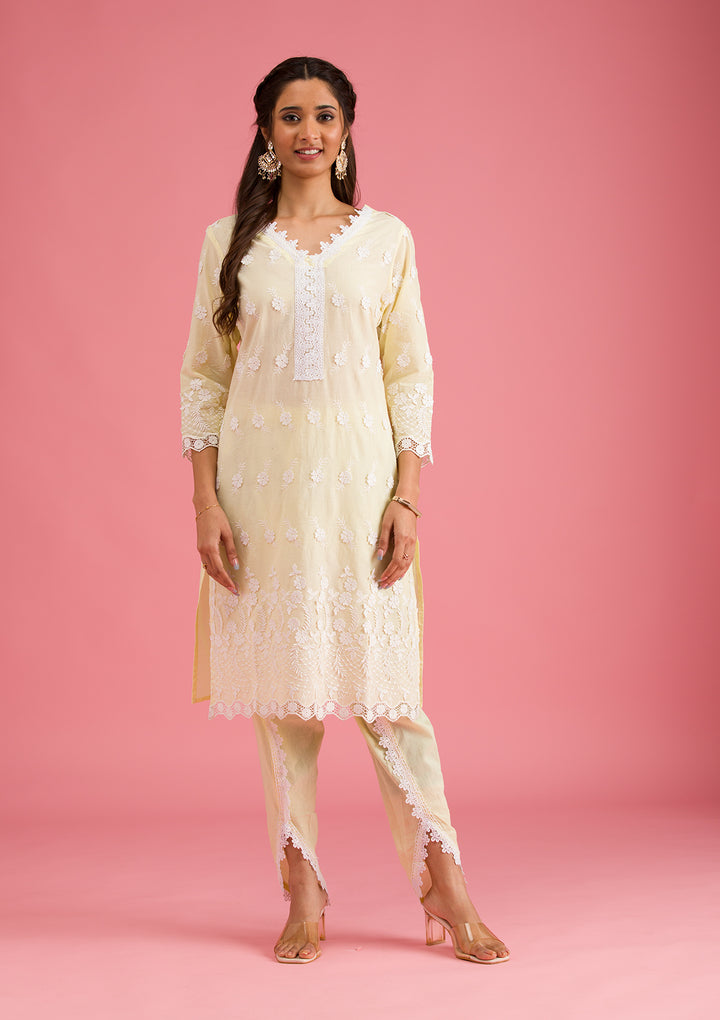 Koskii Cotton Cream Salwar Suit – Ready-to-Wear with Elegant Threadwork