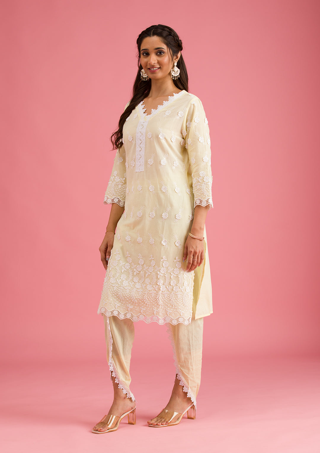 Koskii Cotton Cream Salwar Suit – Ready-to-Wear with Elegant Threadwork