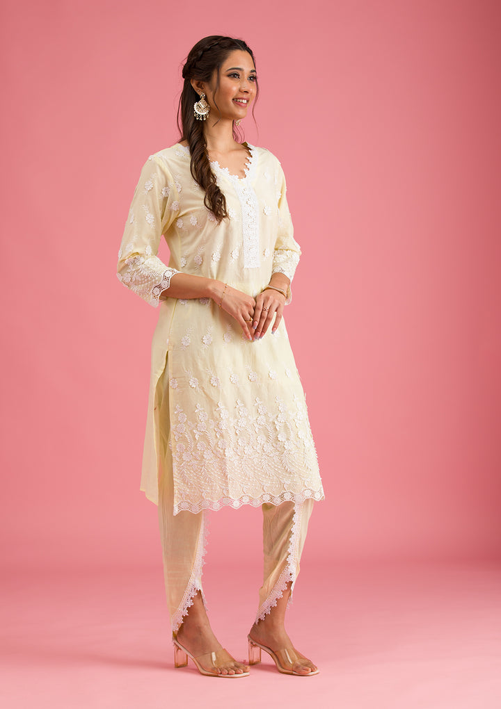 Koskii Cotton Cream Salwar Suit – Ready-to-Wear with Elegant Threadwork