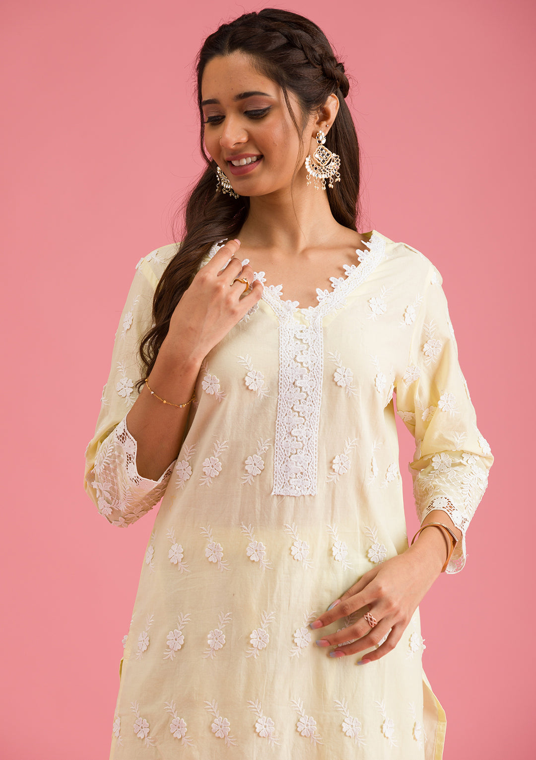 Koskii Cotton Cream Salwar Suit – Ready-to-Wear with Elegant Threadwork