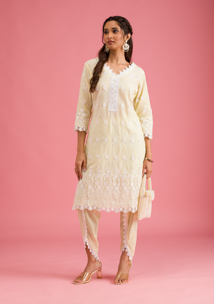 Koskii Cotton Cream Salwar Suit – Ready-to-Wear with Elegant Threadwork