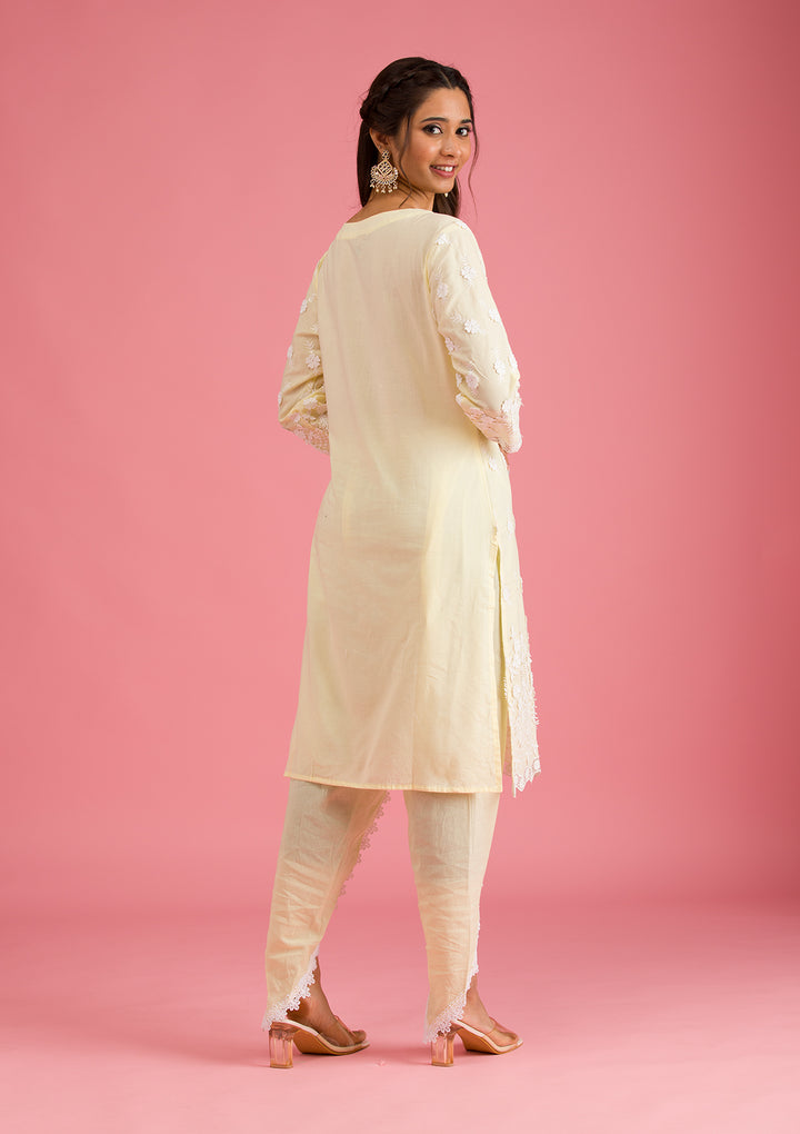 Koskii Cotton Cream Salwar Suit – Ready-to-Wear with Elegant Threadwork