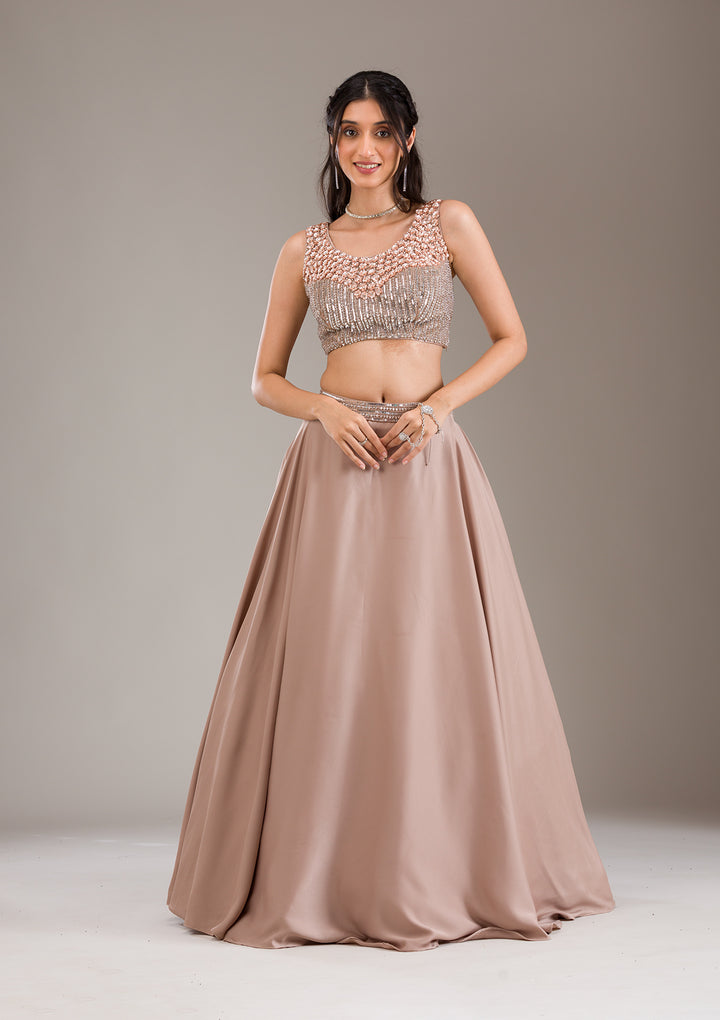 Light Brown Sequins Satin Readymade Lehenga