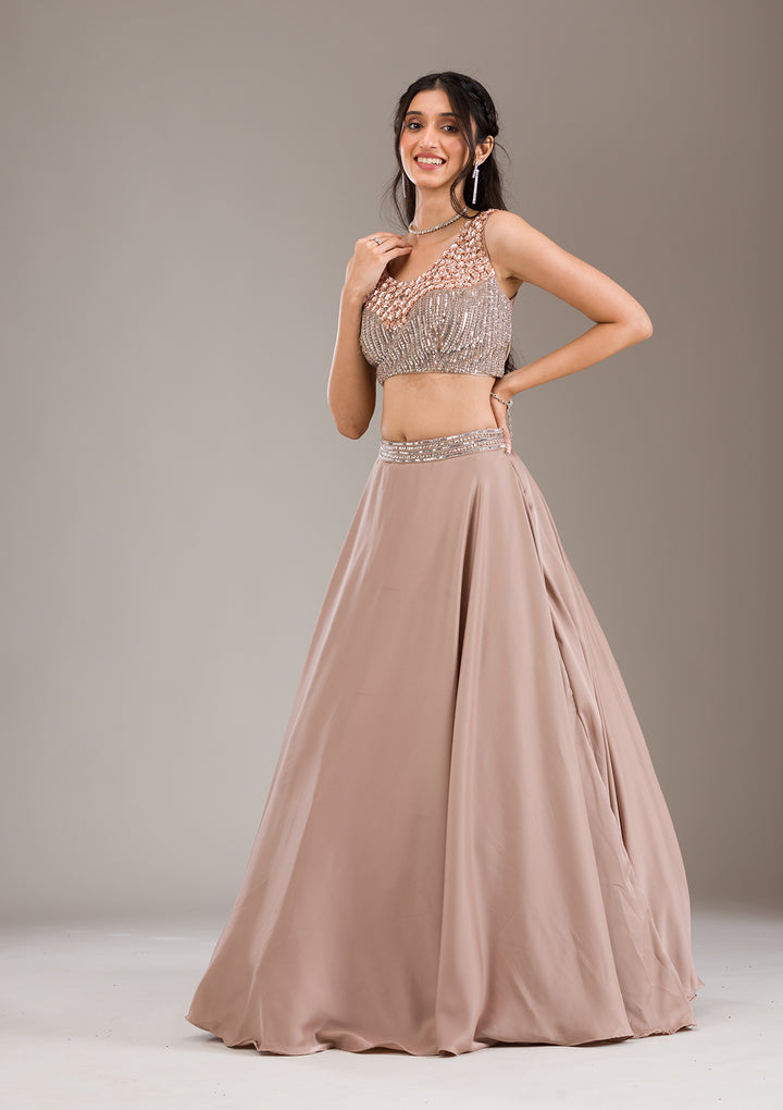 Light Brown Sequins Satin Readymade Lehenga