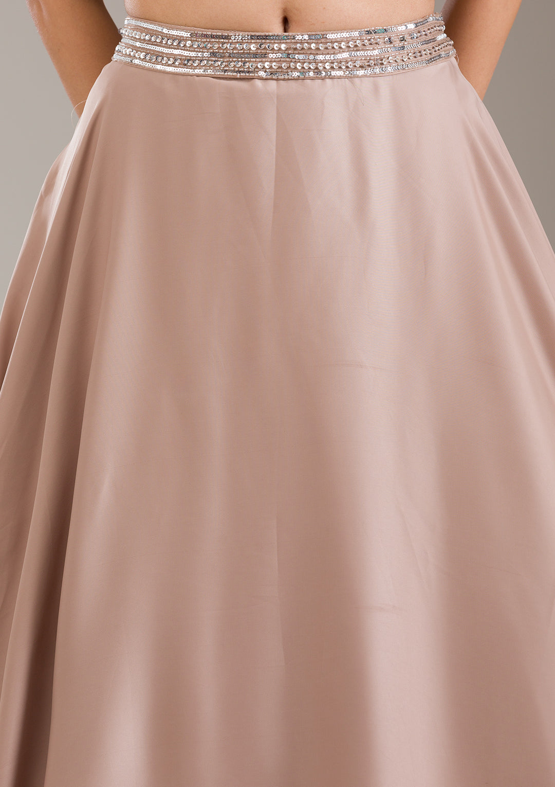 Light Brown Sequins Satin Readymade Lehenga