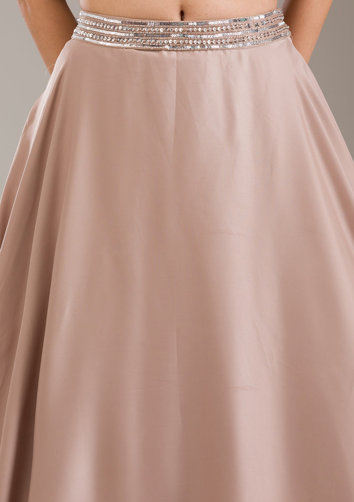 Light Brown Sequins Satin Readymade Lehenga