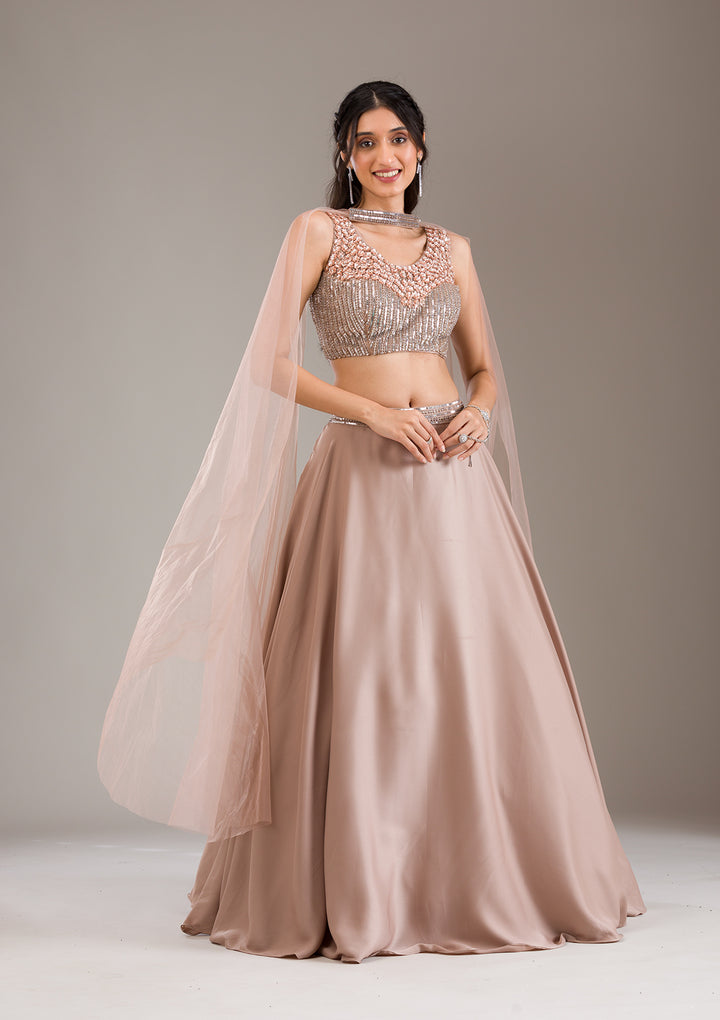 Light Brown Sequins Satin Readymade Lehenga