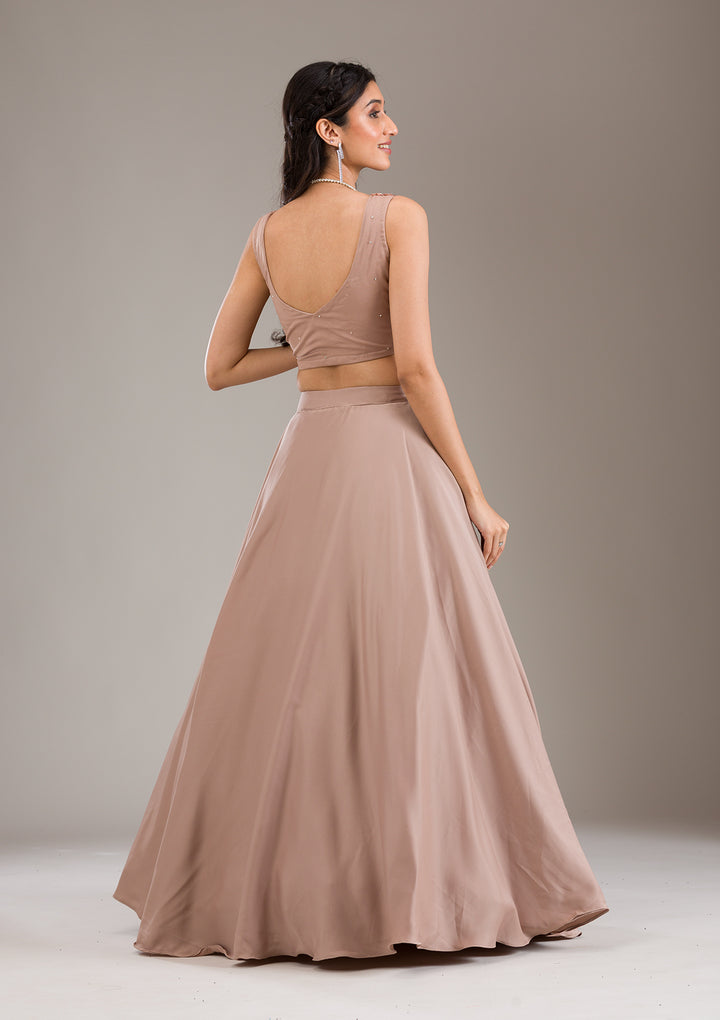 Light Brown Sequins Satin Readymade Lehenga