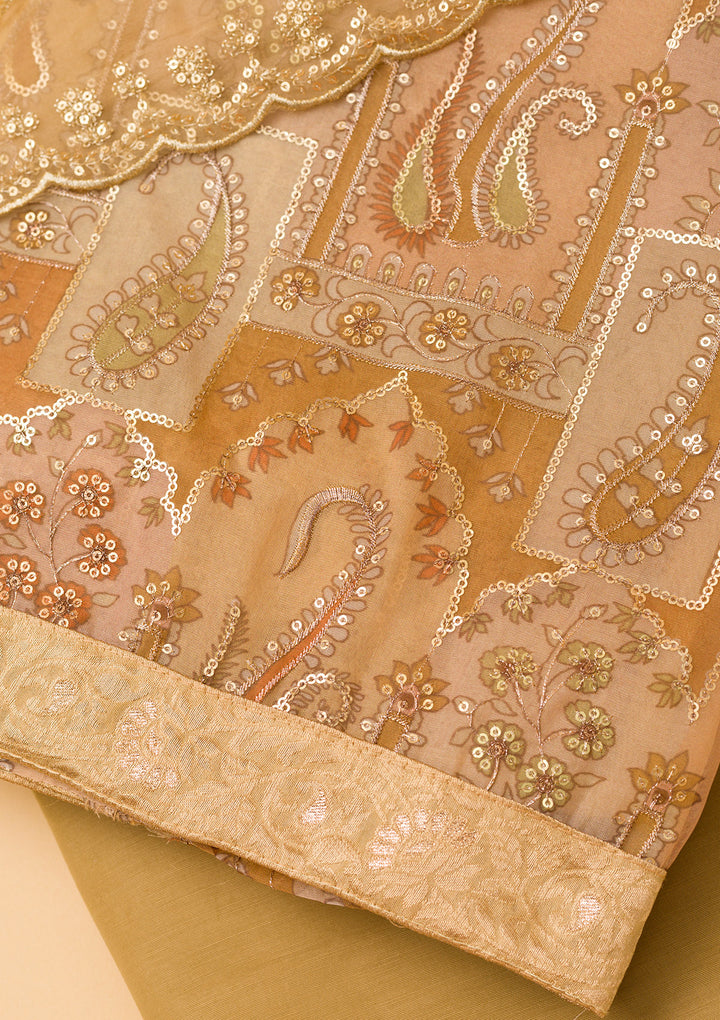 Light Brown Sequins Organza Unstitched Salwar Suit