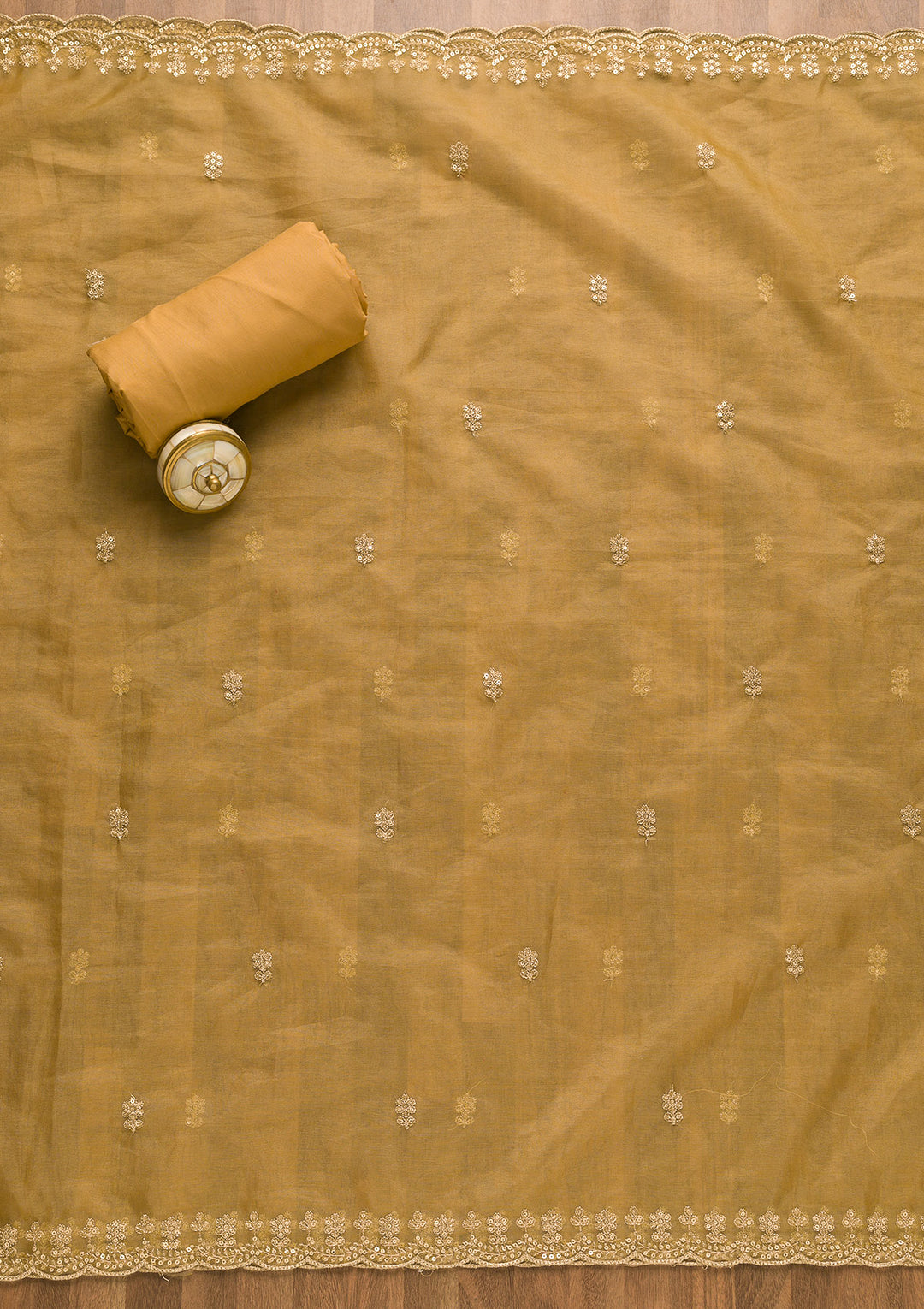 Light Brown Sequins Organza Unstitched Salwar Suit