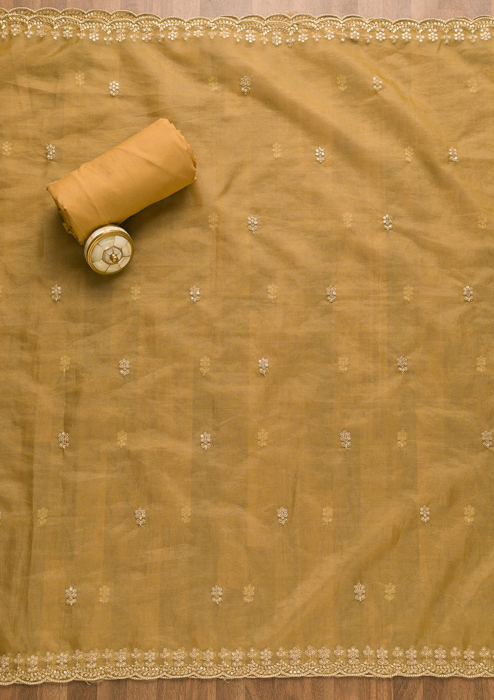 Light Brown Sequins Organza Unstitched Salwar Suit