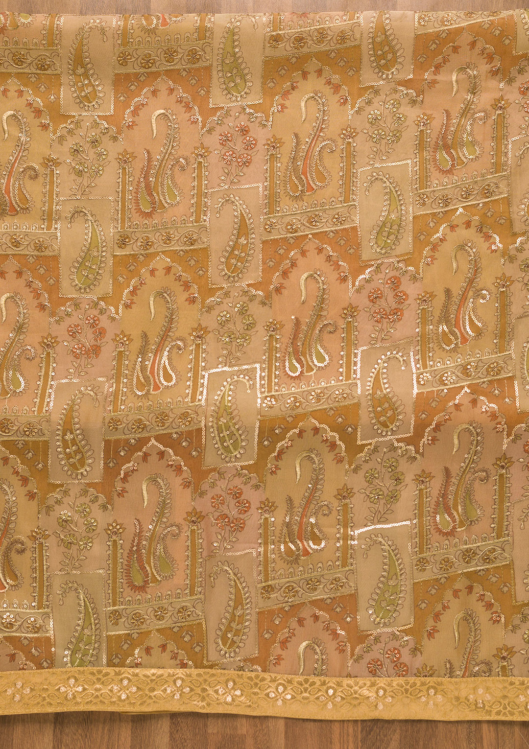 Light Brown Sequins Organza Unstitched Salwar Suit