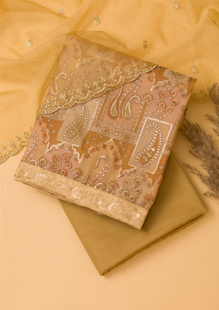 Light Brown Sequins Organza Unstitched Salwar Suit