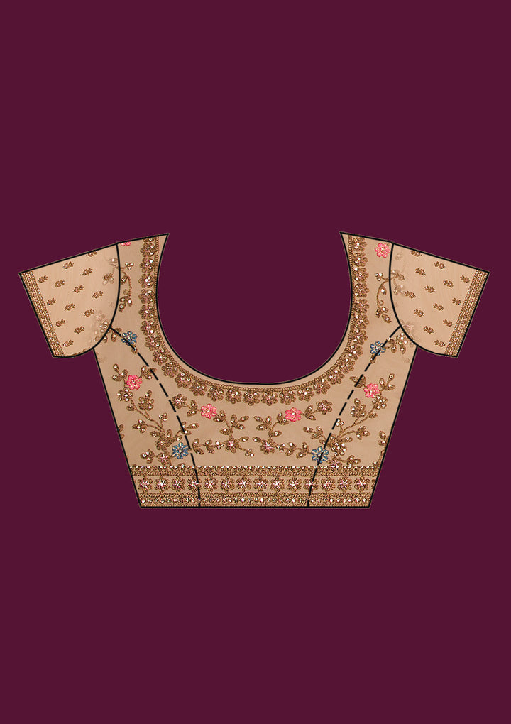 Light Brown Stonework Net Saree