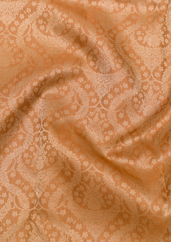 Light Brown Pure Silk Jaal Zariwork Saree With Matching Blouse Piece