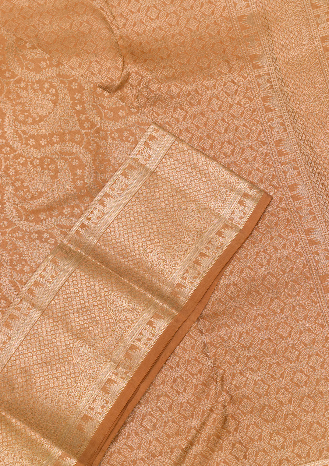Light Brown Pure Silk Jaal Zariwork Saree With Matching Blouse Piece