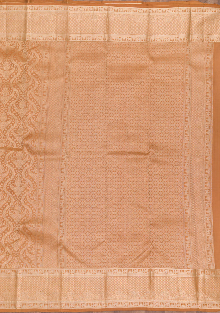 Light Brown Pure Silk Jaal Zariwork Saree With Matching Blouse Piece