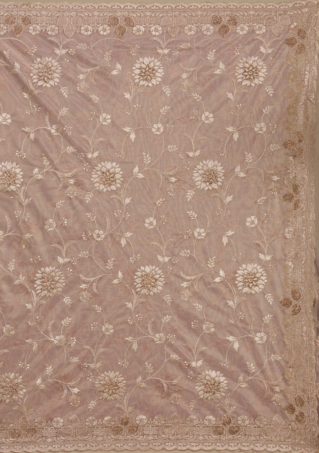 Light Brown Tissue Gold Zariwork Saree With Matching Blouse Piece