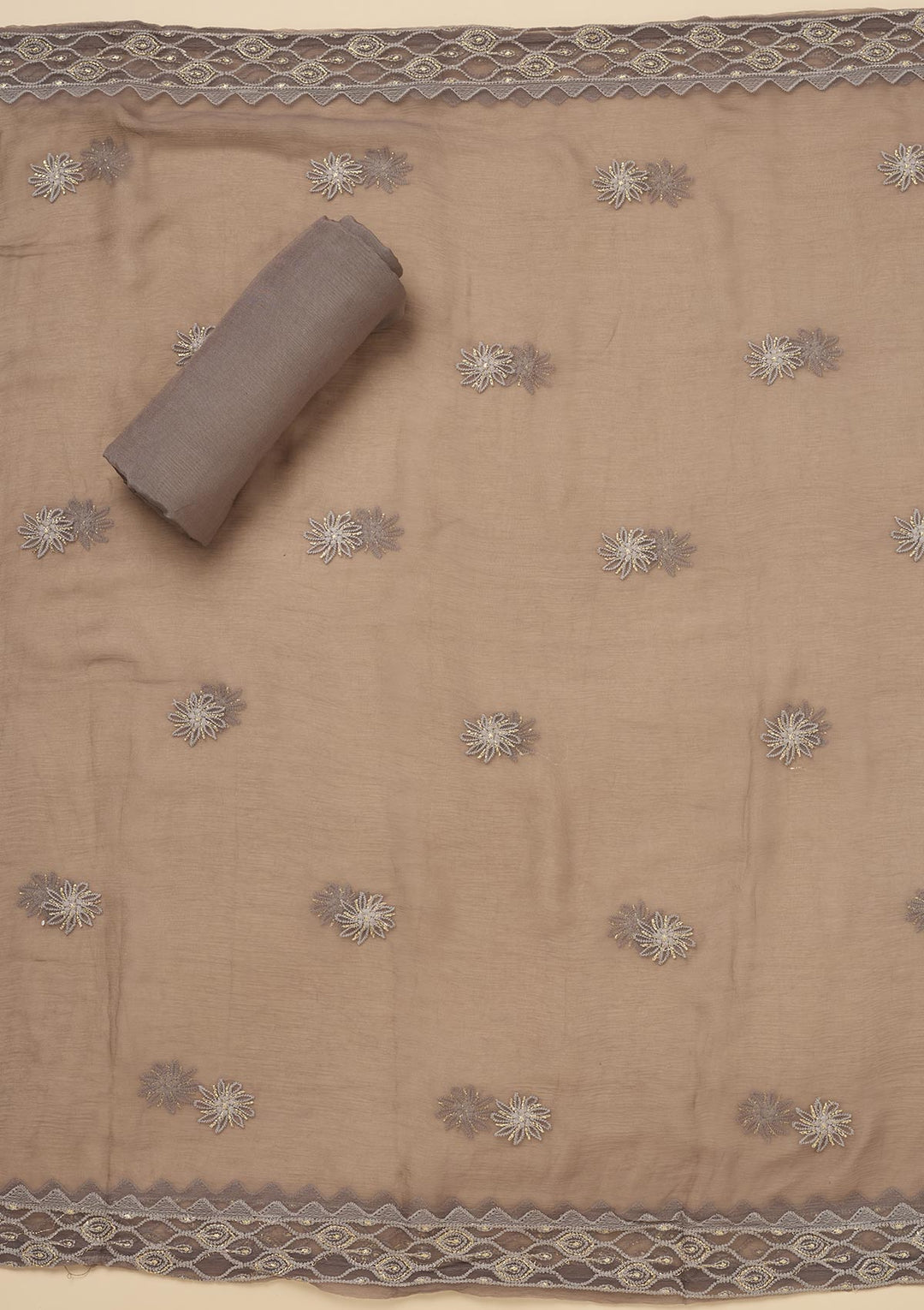 Light Grey Georgette Chikankari Unstitched Dress Material With Matching Bottom And Dupatta
