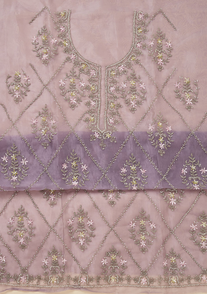 Light Grey Organza Cutdana Unstitched Dress Material With Matching Bottom And Dupatta