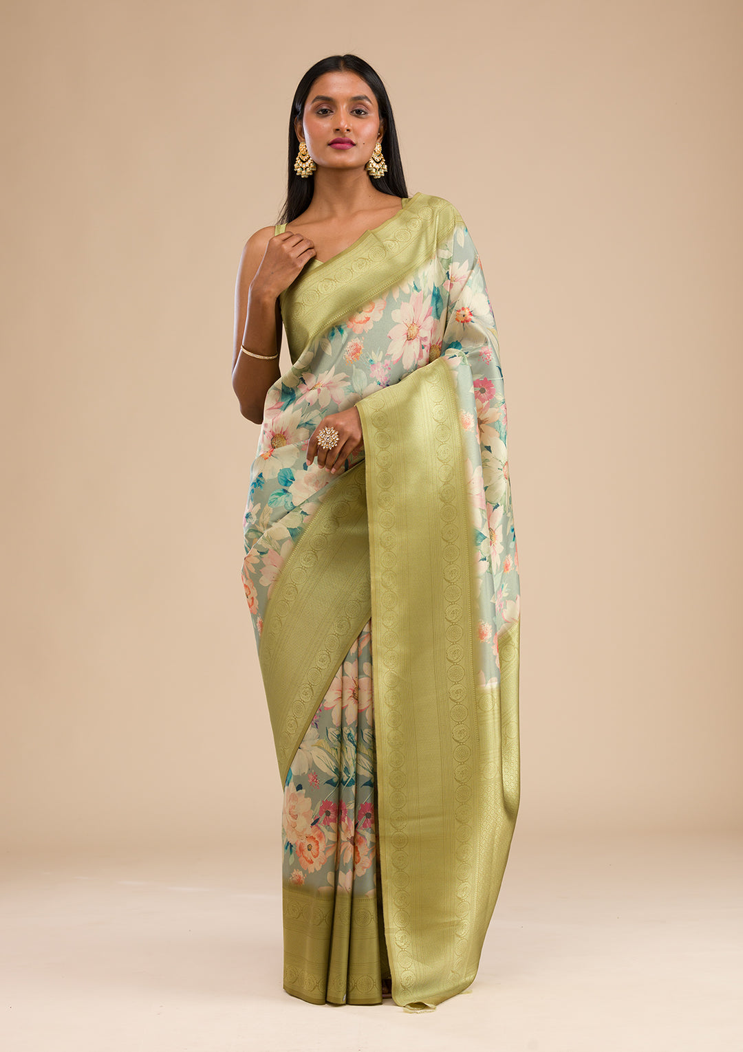 Light Grey Silk Jaal Saree With Matching Blouse Piece