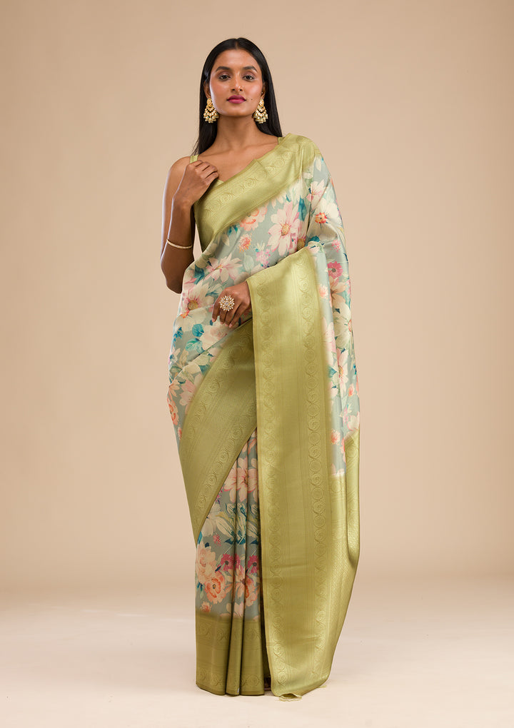 Light Grey Silk Jaal Saree With Matching Blouse Piece