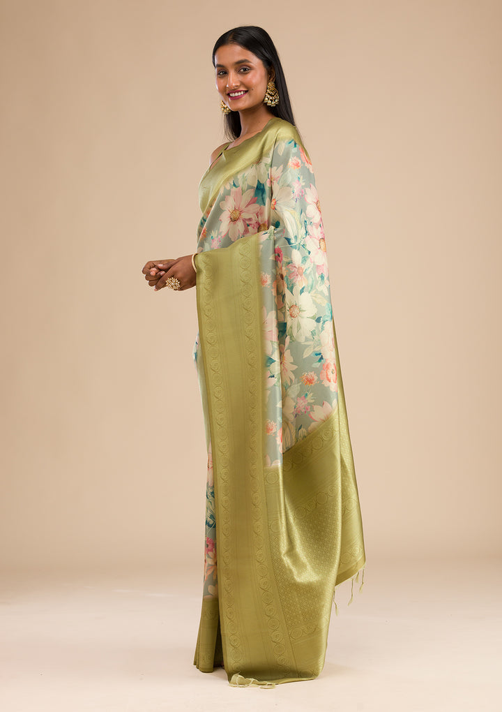 Light Grey Silk Jaal Saree With Matching Blouse Piece