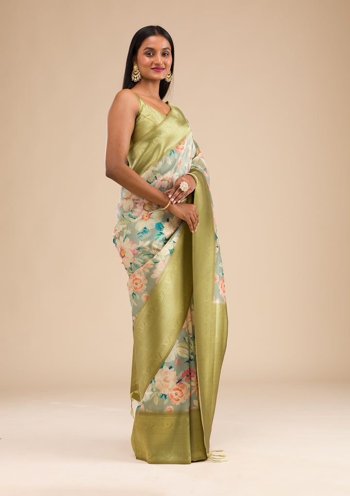 Light Grey Silk Jaal Saree With Matching Blouse Piece