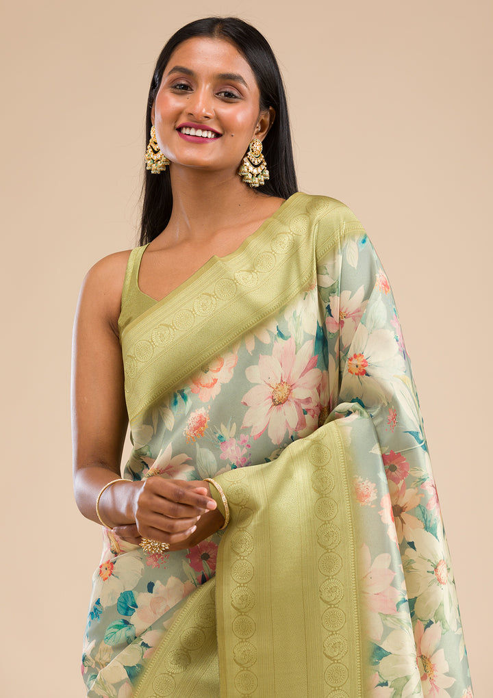 Light Grey Silk Jaal Saree With Matching Blouse Piece