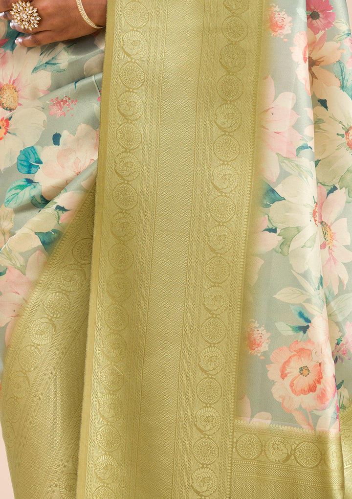 Light Grey Silk Jaal Saree With Matching Blouse Piece