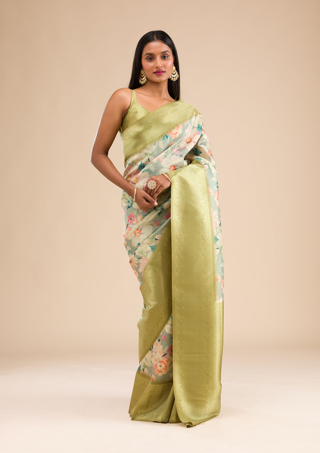 Light Grey Silk Jaal Saree With Matching Blouse Piece