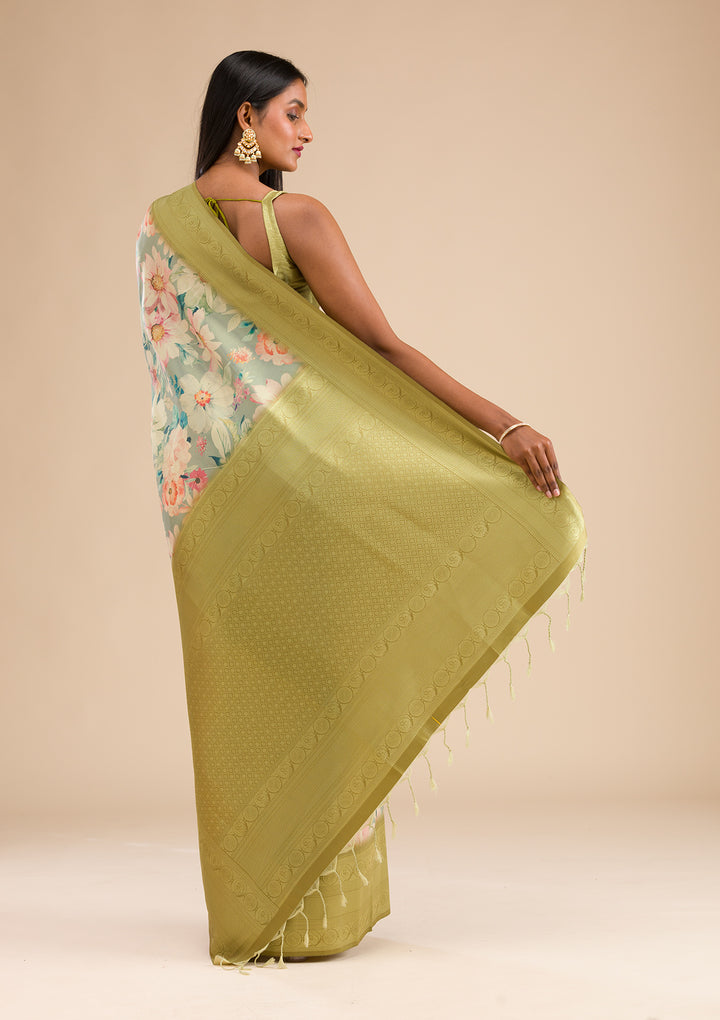 Light Grey Silk Jaal Saree With Matching Blouse Piece