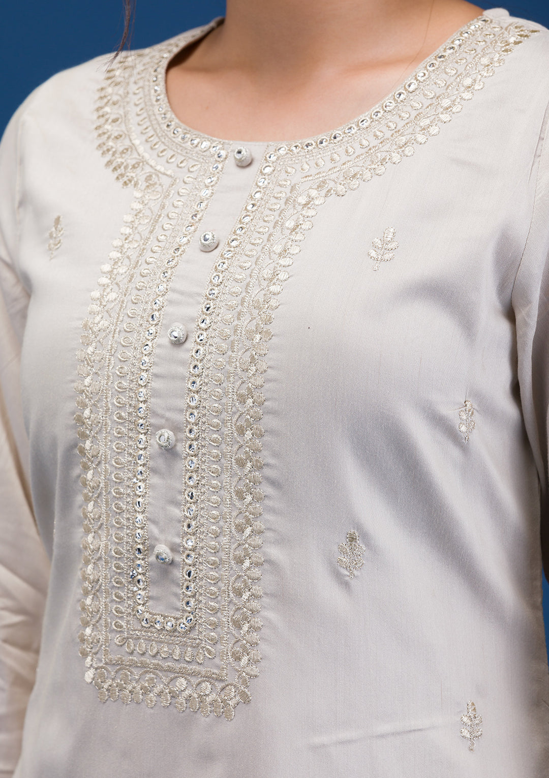 Light Grey Yellow Soft Raw Silk Silver Zariwork Straight Kurta With Pant Regular And Dupatta