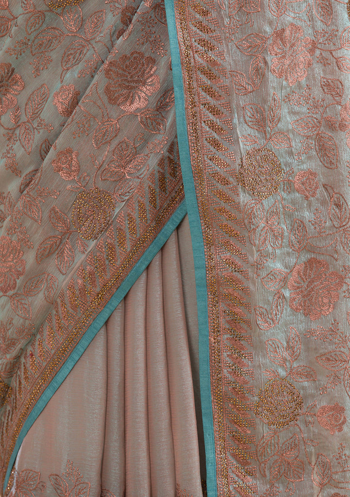 Light Grey Threadwork Tissue Saree