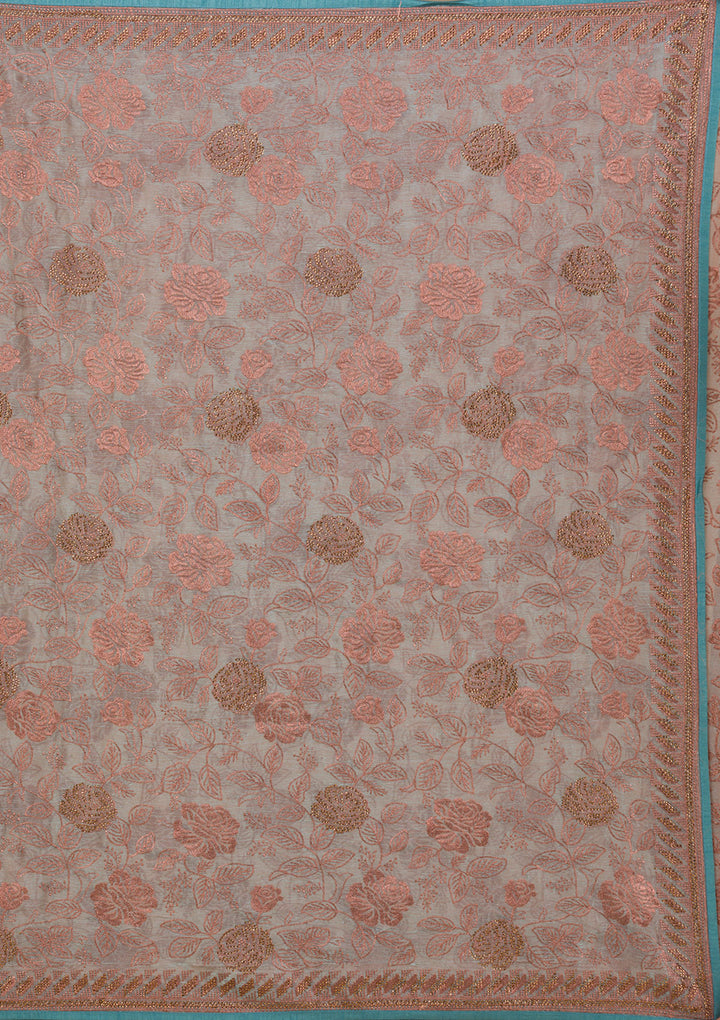 Light Grey Threadwork Tissue Saree