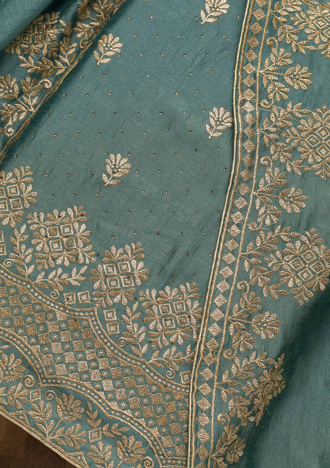Light Grey Soft Raw Silk Swarovski Unstitched Dress Material With Matching Bottom And Dupatta