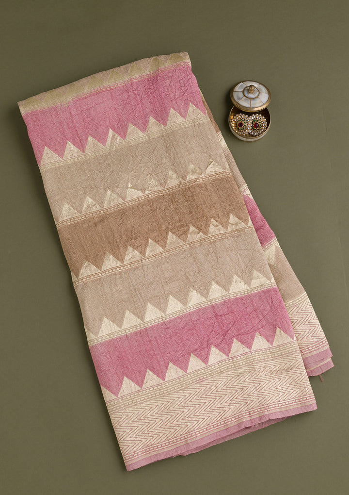 Light Grey Silk Jaal Gold Zariwork Saree With Matching Blouse Piece