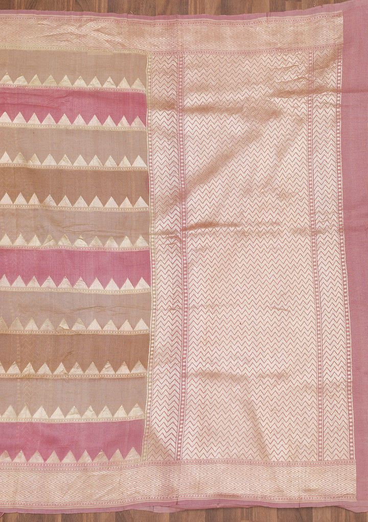 Light Grey Silk Jaal Gold Zariwork Saree With Matching Blouse Piece