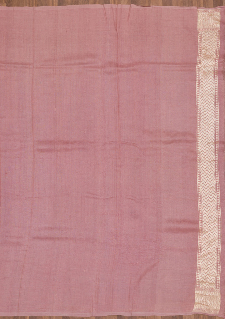 Light Grey Silk Jaal Gold Zariwork Saree With Matching Blouse Piece